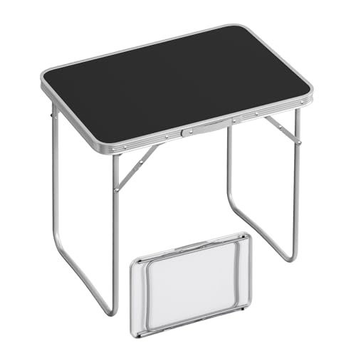Woltu Faltbarer Campingtisch Aluminium und MDF Schwarz 70 x 60 x 50 cm