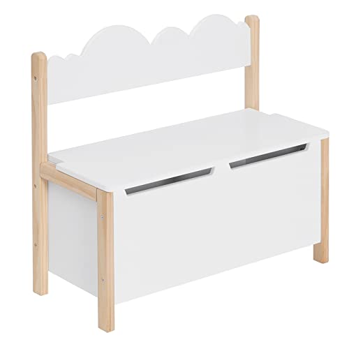 Woltu Aufbewahrungsbank mit Rückenlehne und Spielzeugkiste für Kinder Weiß 60 x 25,5 x 55 cm