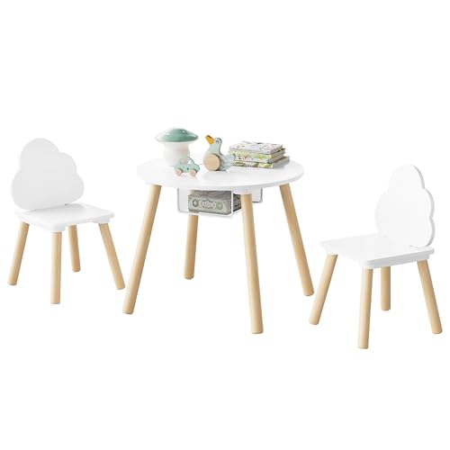 Woltu Kindertisch und Stühle Set Rund Weiß 3-tlg.
