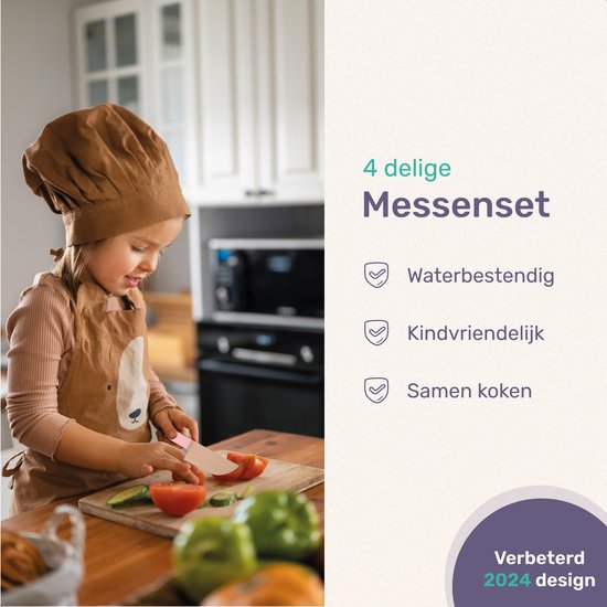 Qwali Kindermesserset aus Holz - sicher - inkl. Schneidebrett - Kinder - Besteck - Messer Kind - Küche - Spielzeug