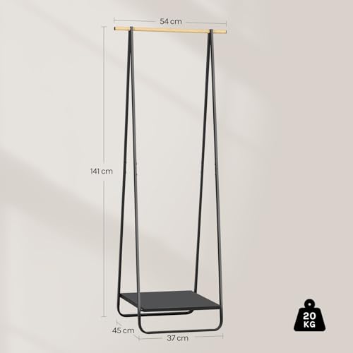 Woltu Kleiderständer mit Schuhregal - Schwarzes Metall und Bambus - 54 x 45 x 141 cm