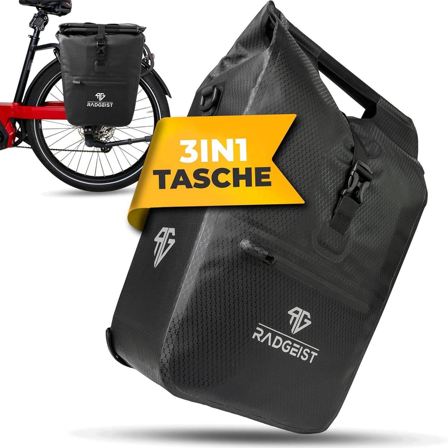RADGEIST Fahrradtasche für Gepäckträger I Fahrradtasche Shopper I Fahrradkuriertasche & Tragetasche 22-28 Liter