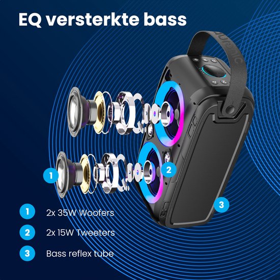 Auronic Partybox - Bluetooth - Party-Lautsprecher - Musikbox - Scheibenbeleuchtung - USB-, AUX- und SD-Kartenanschluss - Schwarz