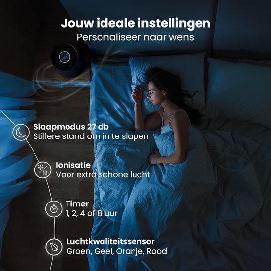 Auronic Luftreiniger Compact Pro - Mit HEPA 13-Filter - 150 m³/h - 30 m² - Aromatherapie-Funktion - 3 Stufen - Luftreiniger - Schwarz