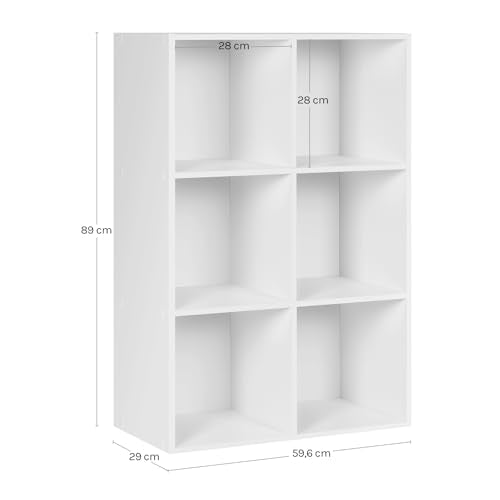Woltu Bücherregal mit 6 Fächern Weiß 59,6 x 29 x 89 cm