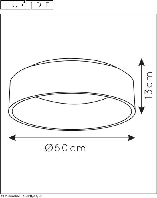 Lucide TALOWE LED - Deckenleuchte (Deckenlampe) - Ø 60 cm - LED Dimmbar - 1x42W 3000K - Schwarz