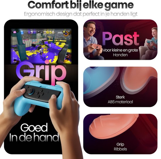 Phreeze Controller-Griffe, passend für Switch 2 Joy-Con-Griff – Halterung – ergonomisch – mit Triggern – rot und blau – 2 Stück