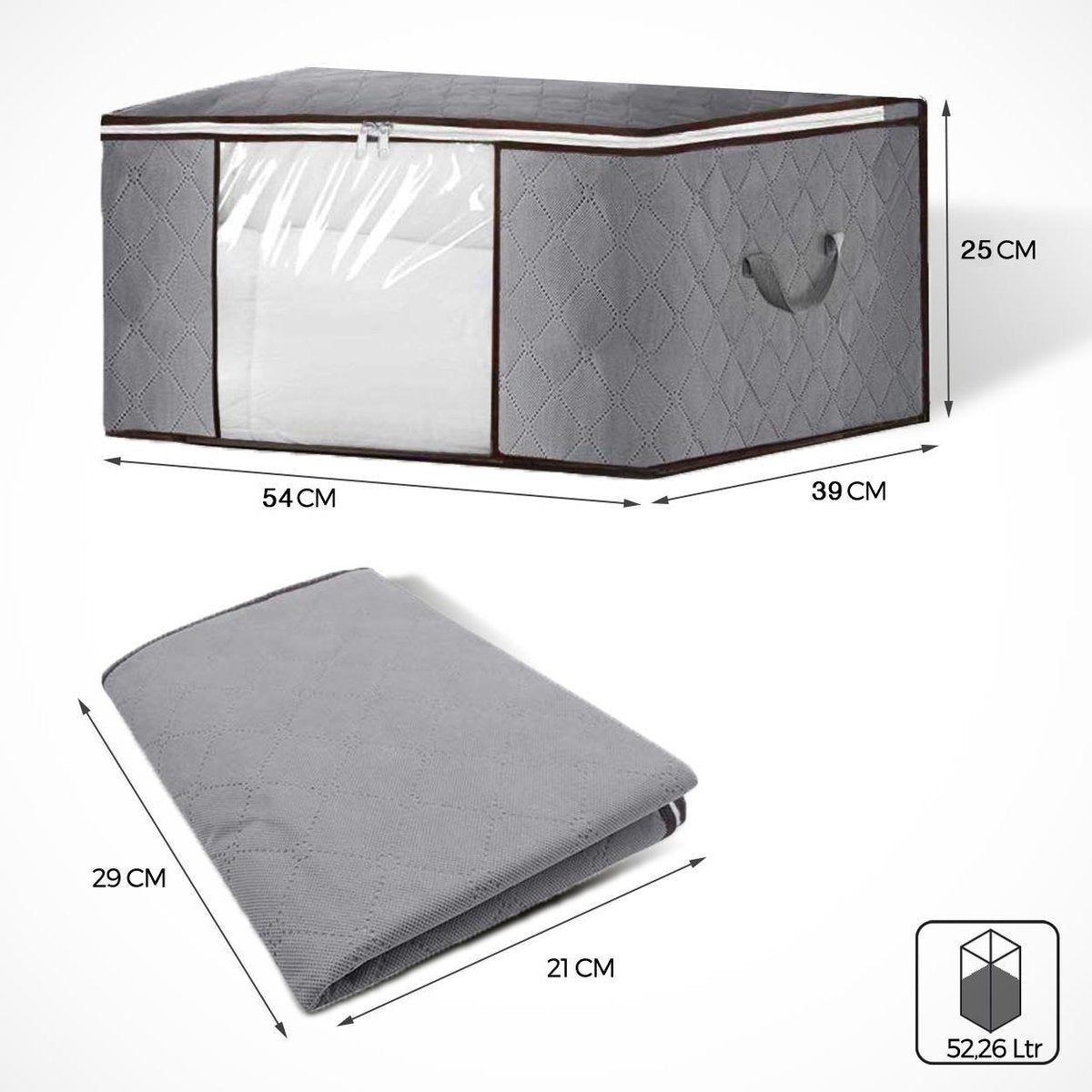 LifeGoods Aufbewahrungstasche und Organizer - 4x 50L - 54x25x39 cm - Textil - Grau