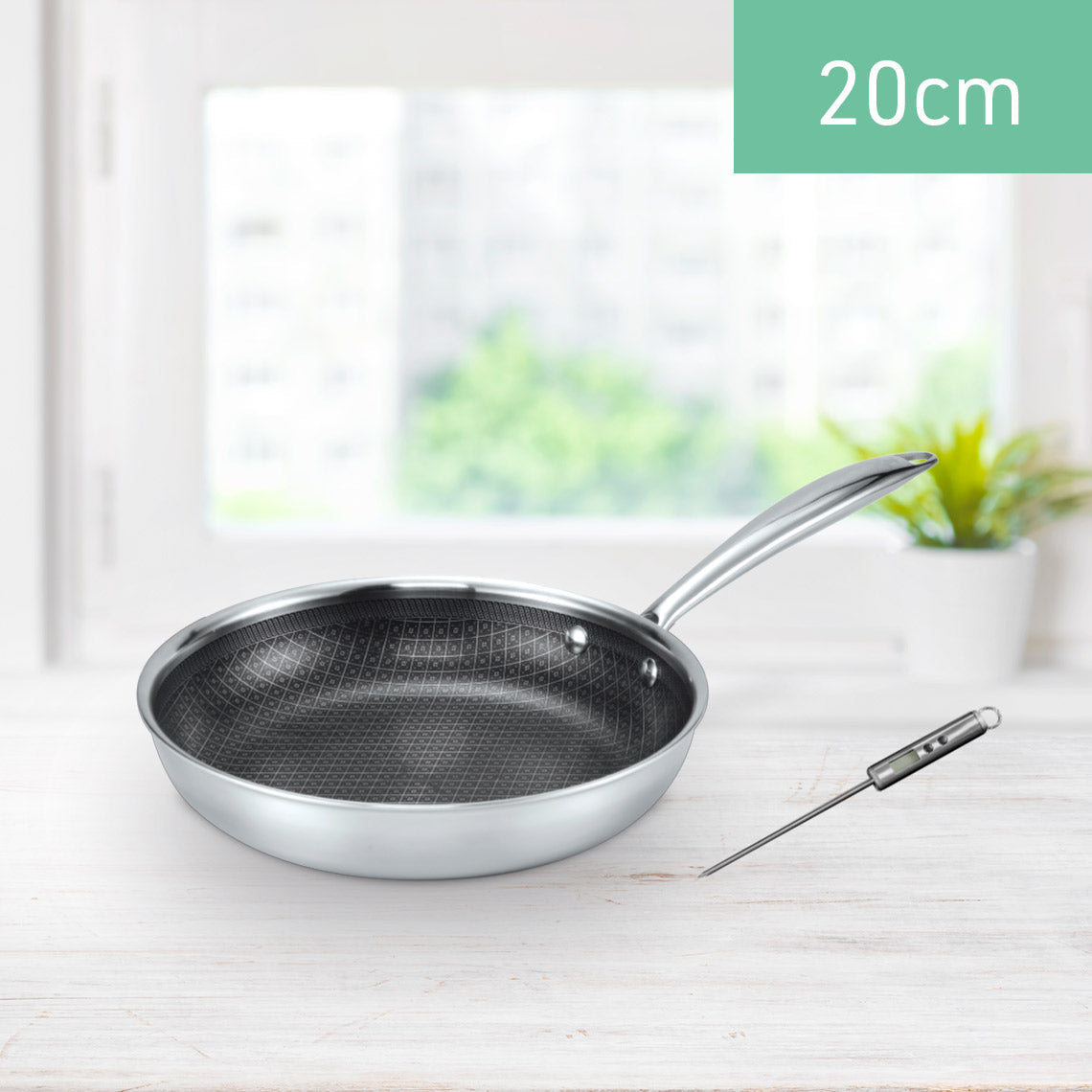 Livington Titan Pan Bräter 20 cm – Edelstahl mit Diamant-Antihaftbeschichtung – inklusive digitalem Thermometer