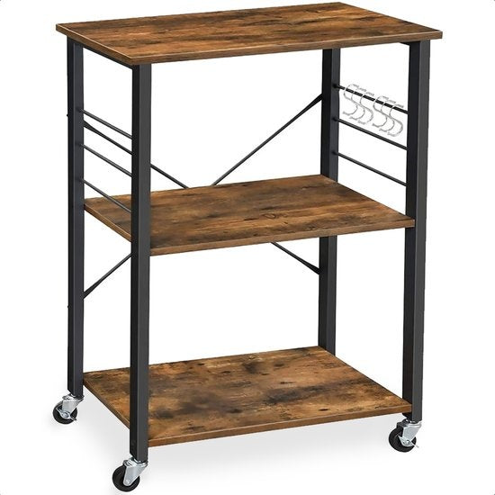 Goliving Küchenwagen - Küchenschrank - Küchenregal - Servierwagen - Küchenorganisator - Modern - 60 x 40 x 89 cm - Braun