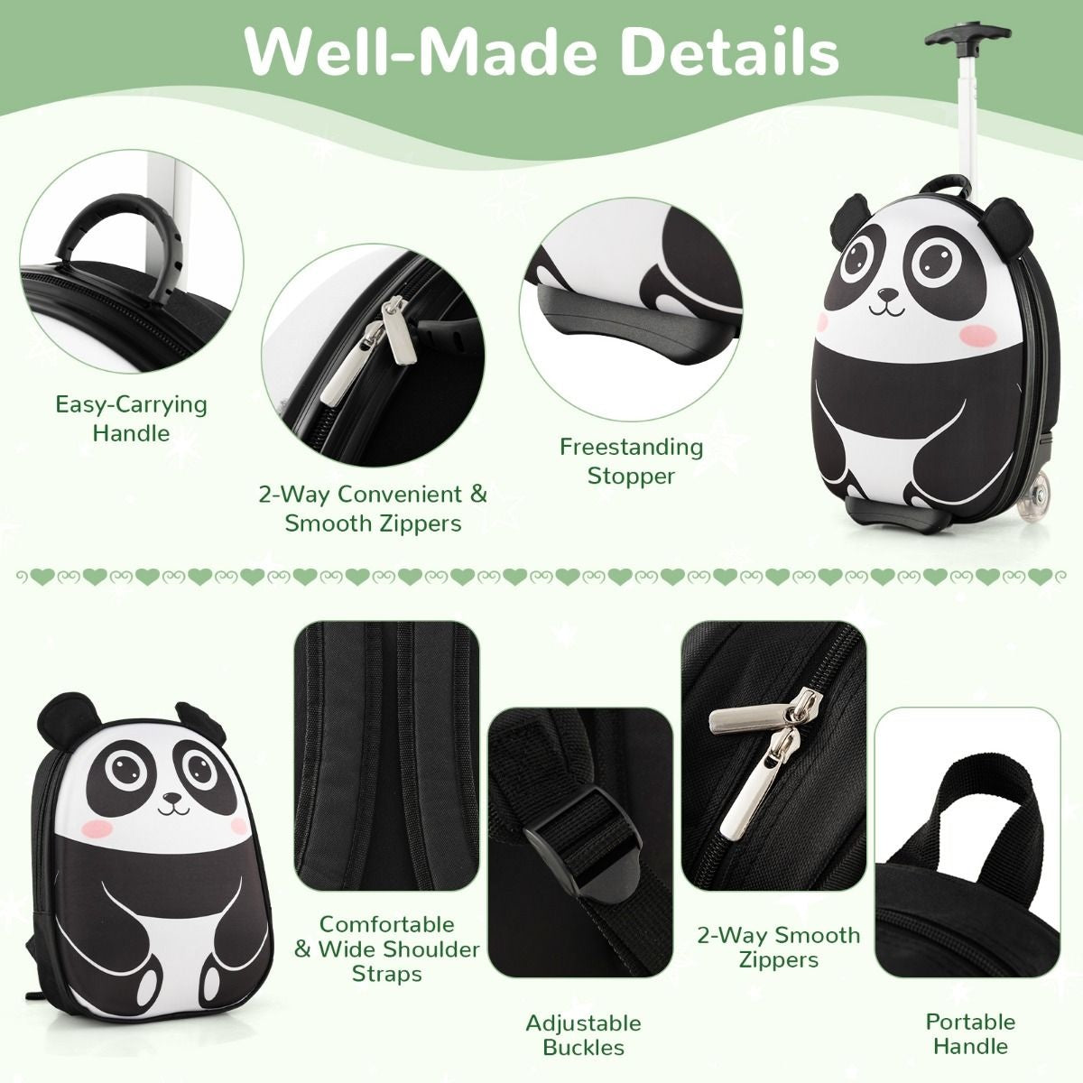 Coast 2-teiliges Kinderkofferset - Rucksack + Reisetrolley - Weiß + Schwarz - 30 x 21 x 40 cm