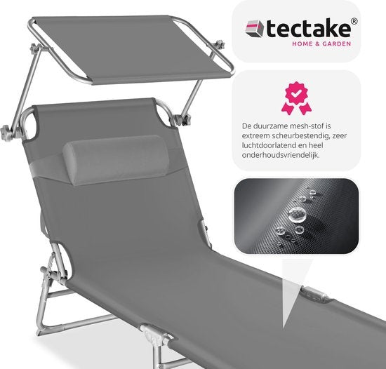 tectakeÂ® - Liege, robust, verstellbar, Stahlgestell mit Sonnenschirm, 4-fach verstellbare Rückenlehne inklusive Kissen, Strandkorb Ideal für Garten, Pool, Camping - grau