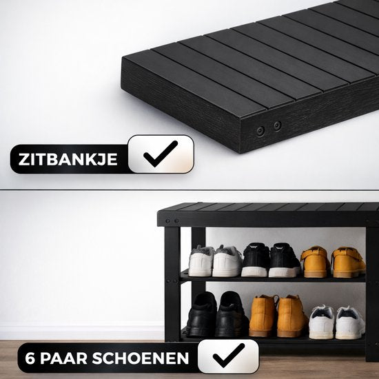 Bayt Schuhregal - Schuhschrank - Schuhbank - Holz - Schwarz - 28 x 45 x 70 cm