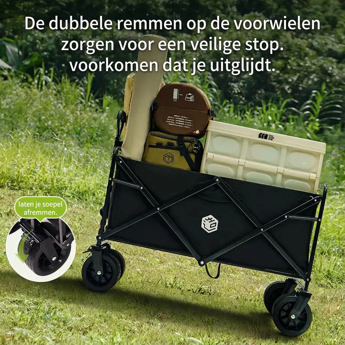 ochama Campingwagen 150 l – Zusammenklappbarer Handwagen mit Kugellagern – 260 kg Tragkraft – 300 l Stapelkapazität – Schwarz