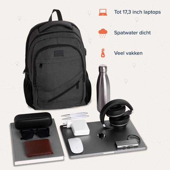 TRVLMORE Rucksack mit Lifetime - Rucksack mit 15.6 Zoll Laptopfach - Schultasche - Spritzwassergeschützt - Männer und Frauen - Jungen und Mädchen - 28L - Anthrazit