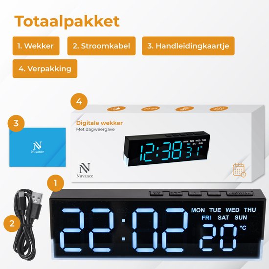 Nuvance Digitaler Wecker - Digitale Uhr - Reisewecker für Kinder & Erwachsene - Kleiner Wecker - Wecker Digital
