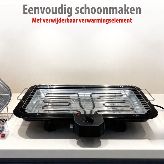 alpina Elektrischer 2-in-1-Grill 2200 W – Elektrischer Tischgrill mit Thermostat – Elektrischer Grill mit Warmhaltefunktion – Elektrischer Tischgrill mit verstellbarem Rost – 51 x 30 cm – Schwarz