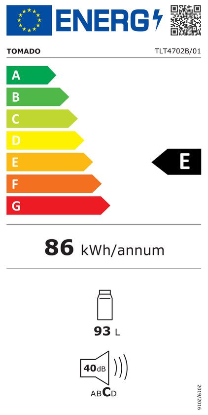 Tomado TLT4702B - Tischkühlschrank - 93 Liter - 3 Ablagen - Energielabel E - Schwarz