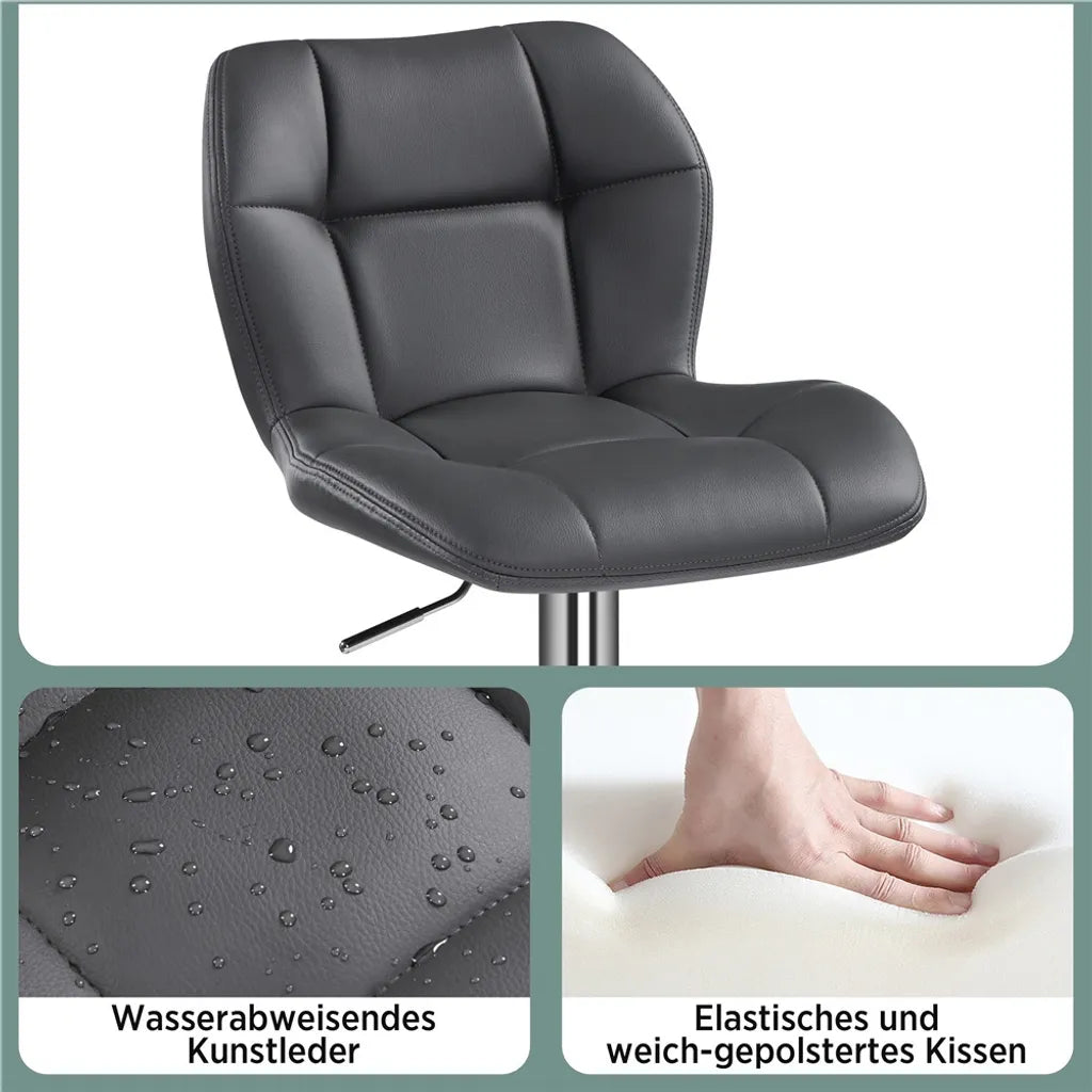 Yaheetech Barhocker – 2 Stück – Höhenverstellbar 62,5–84,5 cm – um 360° drehbar – Grau