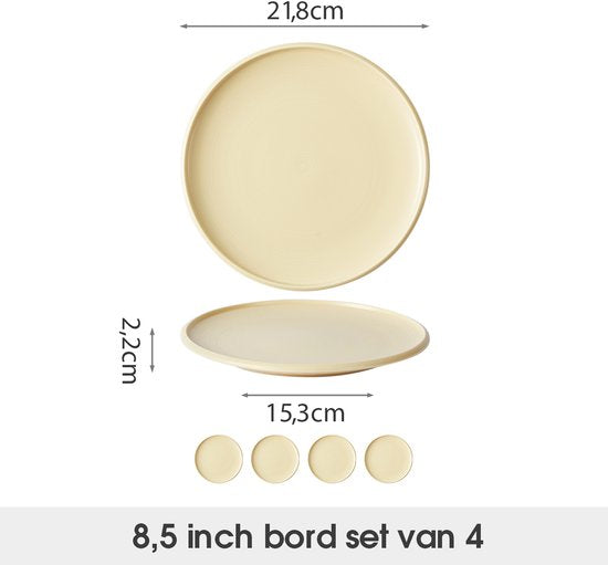 4er-Set Essteller (Ø 21,8 cm / 8,5 Zoll), Tellerset, Frühstücksteller, Dessertteller, Geschirrset für 4 Personen, Geeignet für Restaurants, Gastronomie, Feiern, Familienfeste, Bankette und Picknicks, mikrowellen- und spülmaschinenfest, Keramik