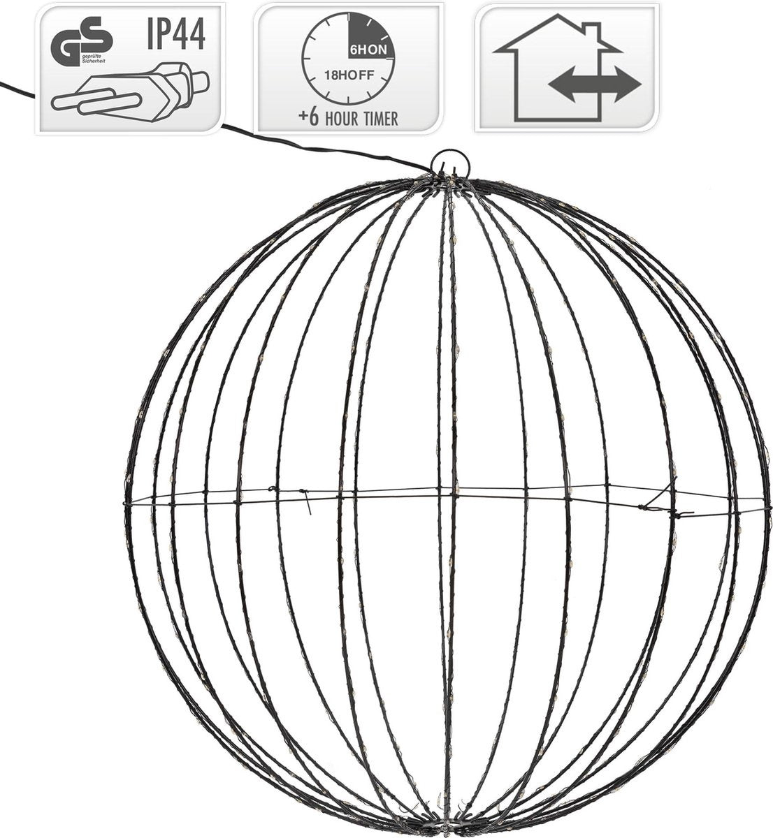 Weihnachtsbeleuchtung - Leuchtkugel 60cm - Metall INCL Timer - Warmes Licht