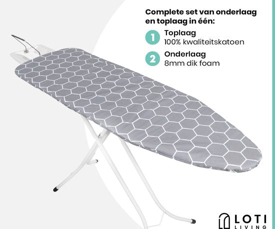 Loti Living Bügeltischbezug 124 x 38 cm - Graphit - Bügeltischbezug - Komplettset - Universal