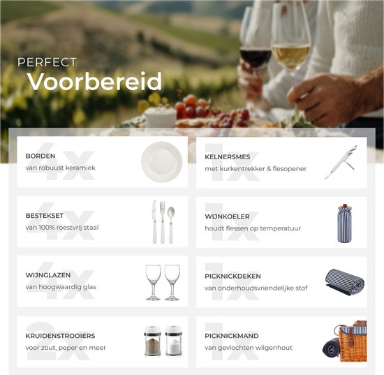 tectake® komplettes Picknickkorb-Set Texel - Luxuriöses 24-teiliges Picknick-Set für 2 Personen - Weiden-Picknickkorb mit Picknick-Teppich - Inklusive Kühlbox, Tellerset, Kunststoff-Weingläsern und Edelstahl-Besteck