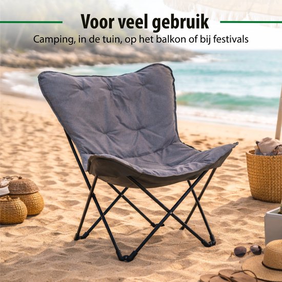 Camp Active Faltbarer Schmetterlingsstuhl – Butterfly Chair inklusive Tragetasche – Campingstuhl mit bequemer Sitzfläche – Leichter Klappstuhl – 70 x 60 x 90 cm – Grau