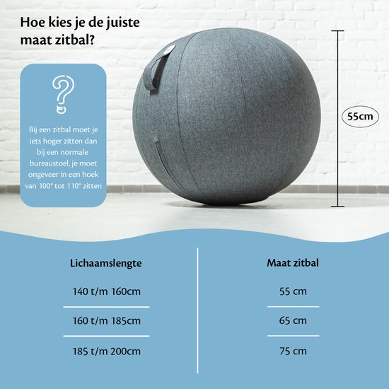 Bckz Sitzball Büro und Zuhause 55 CM - Luxus-Yogaball - Sitzball mit Hülle - Ergonomischer Bürostuhlball - Leinen Anthrazit