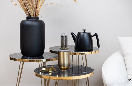 Vaja® Juliette Teekanne mit Filter - Teekanne - Doppelwandig - 1 Liter - Edelstahl Schwarz