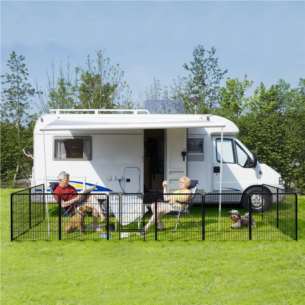 Yaheetech Welpenauslauf mit Tür – 6 Paneele – Schwarz – 164 x 83 x 80 cm