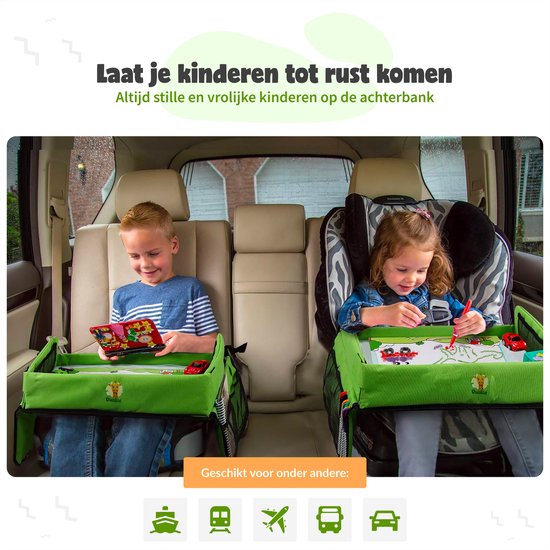 Qualita® Reisetisch für Kinder Grün - Tablet-Halter Auto - Autotisch - Spieltisch Auto - Auto-Organisator Kinder - Zeichentisch Auto - Klappbarer Reisetisch - faltbarer Reisetisch -
