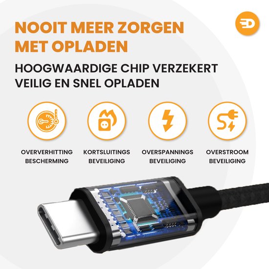 Drivv. USB C Kabel zu USB C 3.2 - 100w Schnellladegerät - 3 Meter - 4K 60Hz - 20GBs - Geeignet für Samsung, Macbook, iPhone 15 & mehr - Nylon Kabel - Schwarz