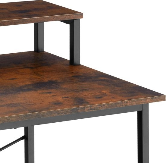 tectake - Everett Schreibtisch - 80 cm breit - mit Ablage und Organizer - Computertisch - dunkelbraun - 404662