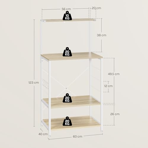 Woltu Küchenschrank mit 4 Einlegeböden Eiche hell und weiß 60 x 40 x 123 cm