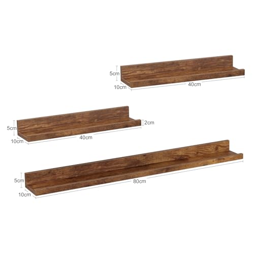 Woltu 3er Set Wandregale - Rustikales Braun - 2x 40x10 cm & 1x 80x10 cm