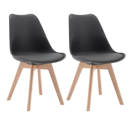 Woltu Esszimmerstühle 2er Set Ergonomisches Design - Massivholz und Kunstleder - Grau - BH29gr-2
