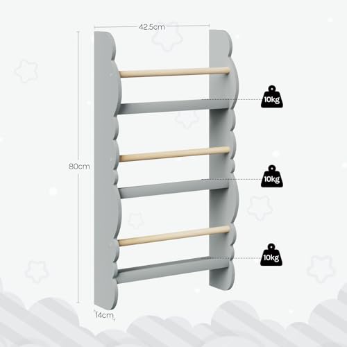 Woltu Kinderbuchregal Wandregal mit 3 Ebenen grau