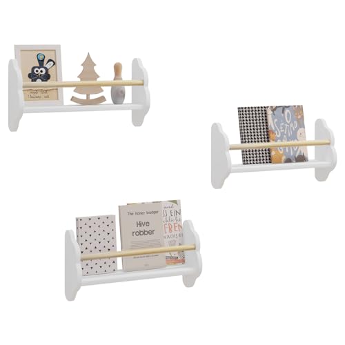 Woltu Kinderbuchregal Wolkenförmiges Wandregal - MDF und Kiefer Weiß - 3 Böden 45x12,7x23 cm