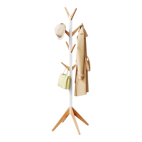 Woltu Garderobe mit 8 Haken Weiß und Natur 180 cm