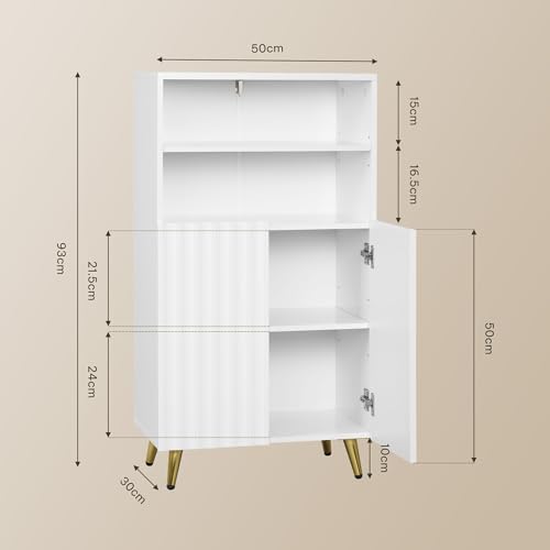 eSituro Bodenschrank Weiß 50 x 30 x 93 cm mit verstellbaren Einlegeböden