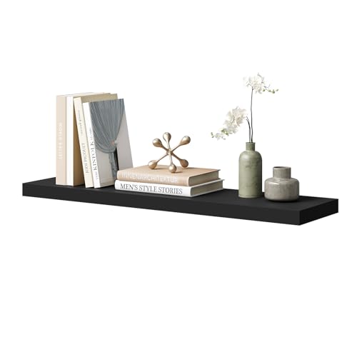 Woltu Schwimmende Wandtafel Schwarz 90 x 22,9 x 3,8 cm für Wohnzimmer und Büro