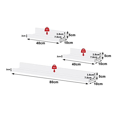 Woltu Set aus 3 weißen Wandregalen - Schwebende Regale für Wohnzimmer, Küche und Schlafzimmer