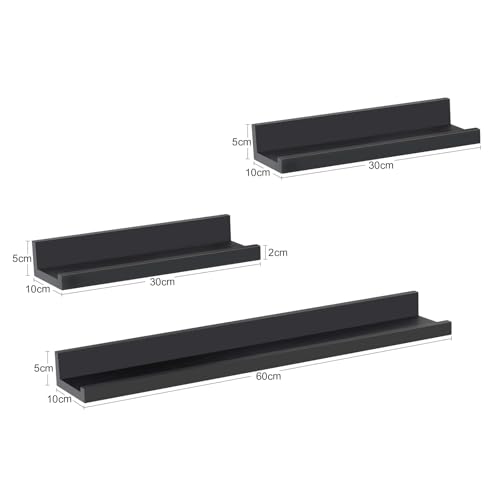 Woltu Wandregal Set 3-teilig Schwarz - 2x 30x5x10 cm & 1x 60x5x10 cm
