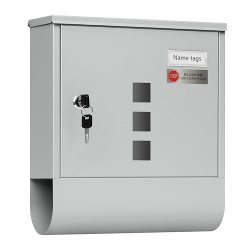 Woltu Briefkasten mit Zeitungsablage Grau 30,5 x 33,5 x 9 cm