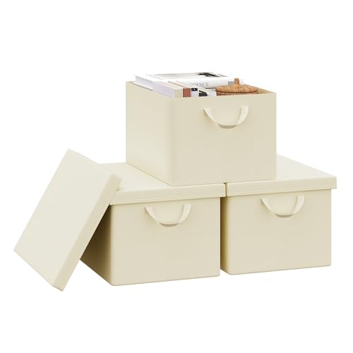 Woltu Aufbewahrungsbox mit Deckel 3er-Set Creme 43 x 26 x 33 cm
