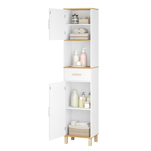 Eugad Badezimmerschrank mit 5 Fächern und 1 Schublade Weiß 40 x 180 x 30 cm
