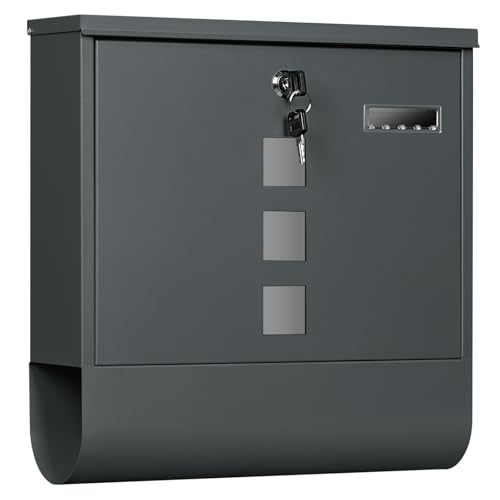 Woltu Briefkasten mit Zeitungsablage - Anthrazit - 10 x 30,8 x 33,8 cm