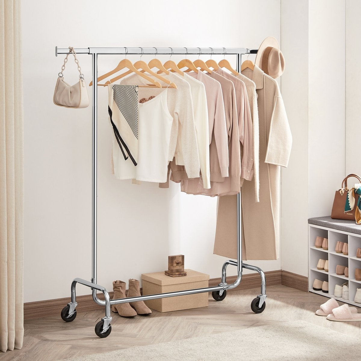 O'DADDYÂ® Kleiderständer auf Rädern - Kleiderständer - Verstellbare Kleiderstange - Ausziehbare Kleiderstange - Verstellbare Hängestange - Stabil bis zu 130 kg - Silber