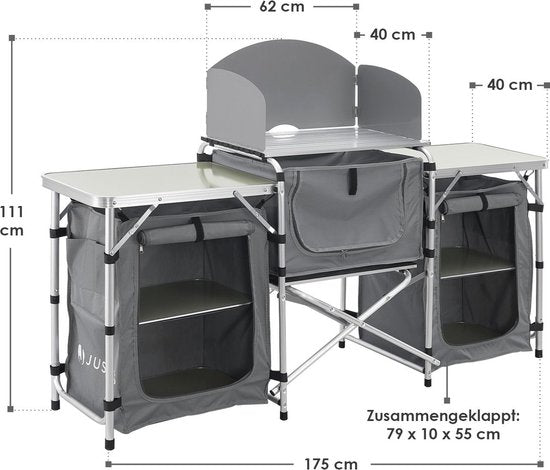 Große faltbare Campingküche Garda - 175 x 40 x 111 cm - Grau